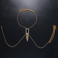 Sexy Rhinestone Hollow Square Tassel Body Chain