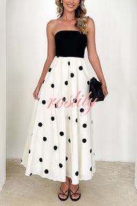 Polka Dot Print Off-shoulder Contrast Color Maxi Dress