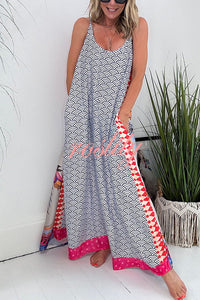 Perfect for Vacation Unique Print Pocketed Slip Loose Maxi Dress