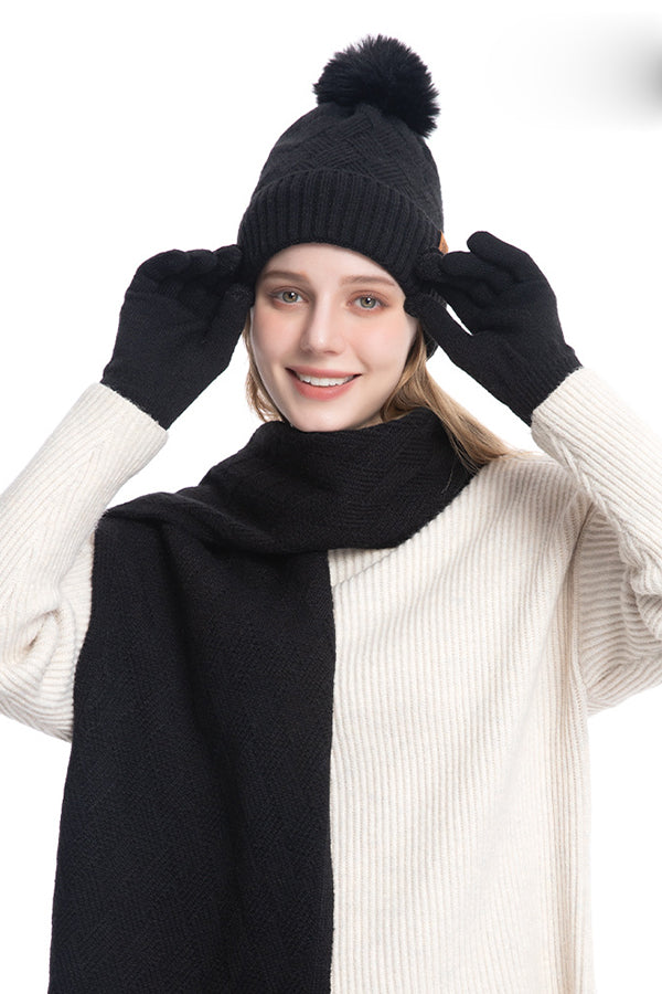 Autumn and Winter Warm Hat Scarf Gloves Three-piece Set