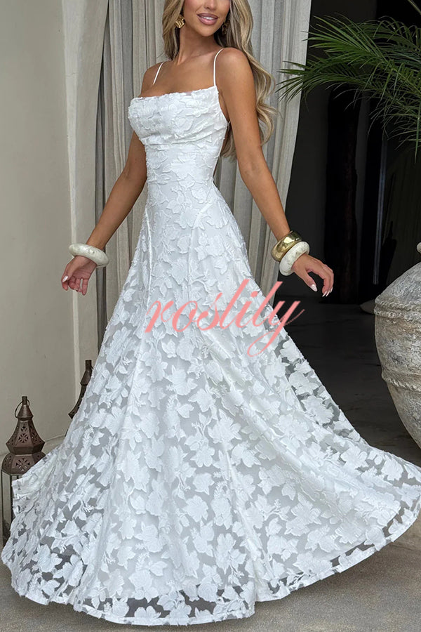Francis Floral Burnout Jersey Fabric Cowl Neck Back Lace-up Maxi Dress