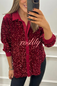 Fashion Velvet Sequined Loose Casual Long-sleeved Shirt