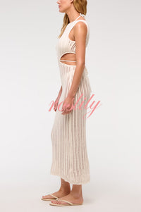 Beach Day Crochet Knit Cutout Waist Coverup Stretch Maxi Dress