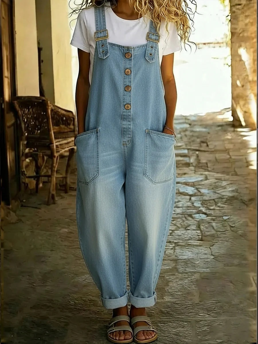 Denim Jumpsuit With Adjustable Buckle