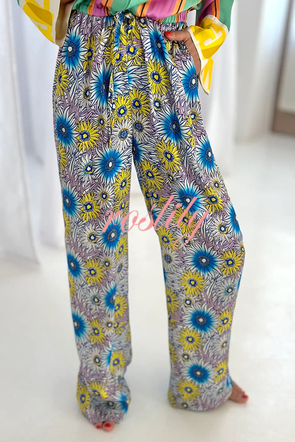 Boho Chic Look Unique Print Elastic Waist Pocketed Loose Shirt Jumpsuit