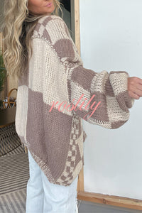 Casual Plaid Mid-length Loose Knitted Outerwear