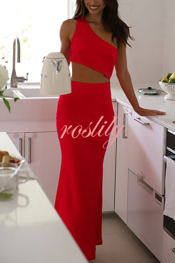 Solid Color Sexy One Shoulder Off Waist Maxi Dress