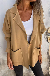 Solid Color Casual Lapel Pocket Loose Jacket