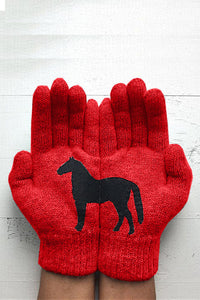 Printed Knitted Gloves Short Thickened Warm Finger Gloves-Dark Horse