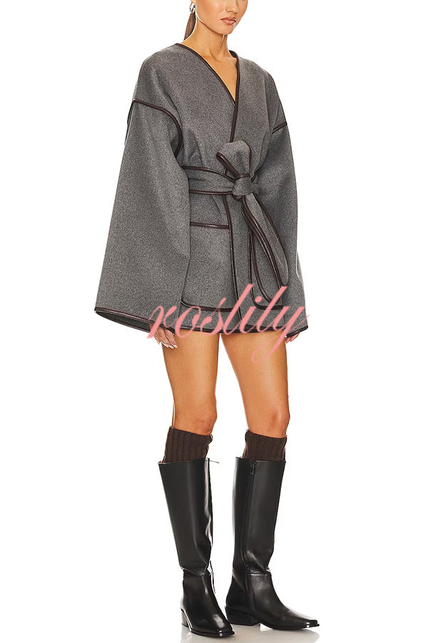 Comfort Is Luxury Wool Blend Tie-up  Pocket Oversized Blanket Coat