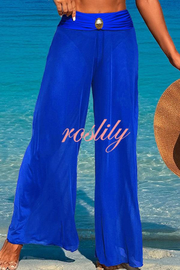 Solid Color Loose Metal Buckle Beach Pants