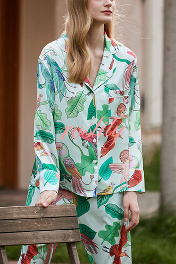 Parrot Print Home Long Sleeved Two-piece Set