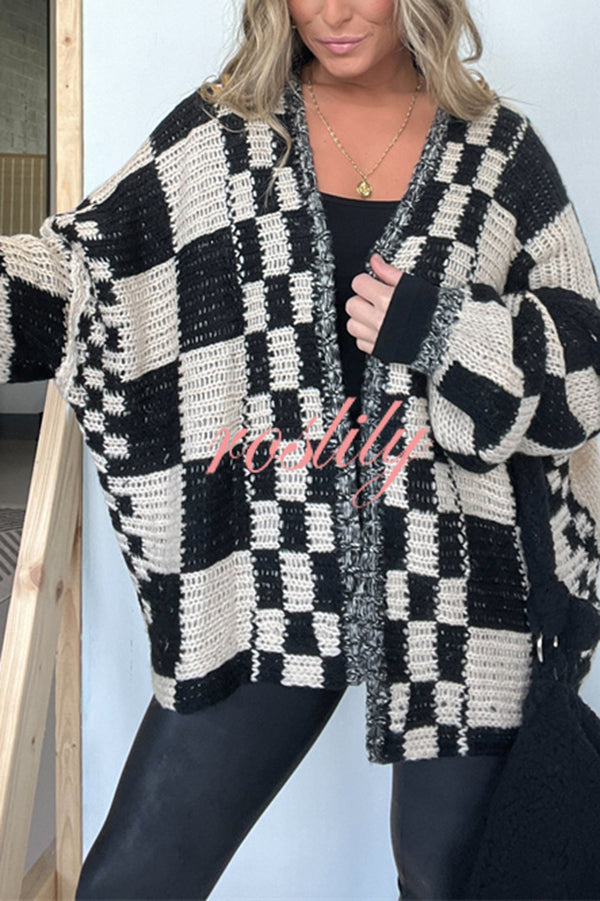 Casual Plaid Mid-length Loose Knitted Outerwear