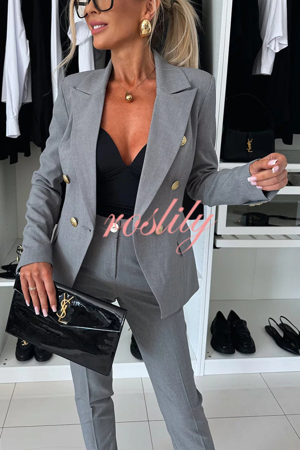 Feeling of Confidence Metal Button Long Sleeve Lapel Blazer