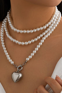 Elegant Love Pendant Imitation Pearl Multi-layer Necklace