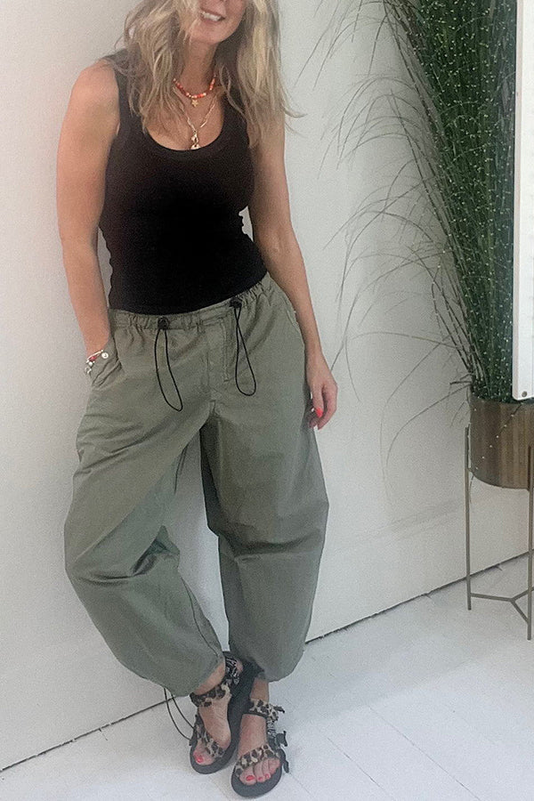 Street Style Drawstring Elastic Waist Pocketed Cargo Pants